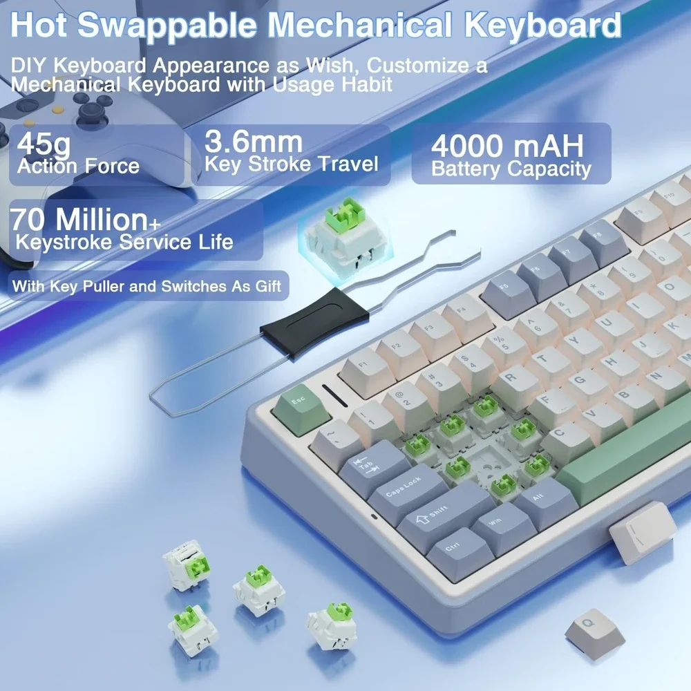 AULA F75 75% Wireless Mechanical Keyboard Hot Swappable RGB Backlit Gaming
